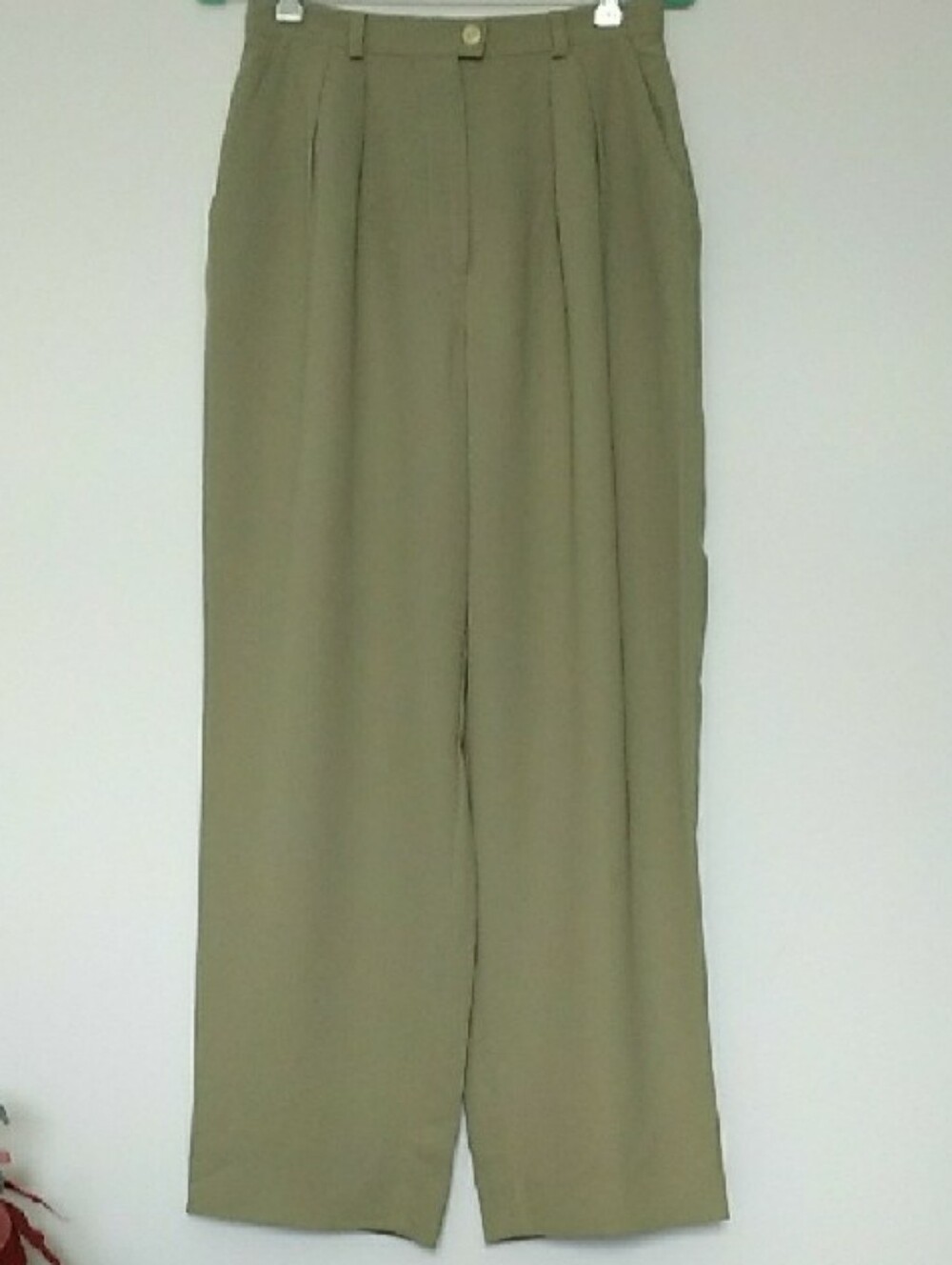 Rena Rowan Olive Green High-Waist Trousers Size 10P
